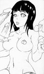  5boys areolae bangs blunt_bangs blush breasts collarbone gangbang greyscale group_sex handjob hyuuga_hinata imminent_bukkake large_breasts long_hair monochrome multiple_boys multiple_penises naruto naruto_(series) naruto_shippuuden ninja nipples no_pupils parted_lips penis salverion shiny shiny_hair simple_background solo_focus topless uncensored white_background 