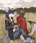  anthro canid canine canis couple_(disambiguation) date day duo female female/female field finished fish flower grass hi_res holidays kiri-anko love mammal marine paws plant romantic shark wolf ych 