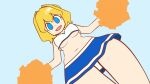  1girl alice_margatroid animated animated_gif blonde_hair blue_background blue_eyes blue_skirt bouncing_breasts breasts cheerleader commentary_request cookie_(touhou) cowboy_shot crop_top dancing dobro_phone dutch_angle from_below hair_intakes looking_at_viewer looking_down looping_animation medium_breasts midriff miniskirt navel open_mouth panties parody pom_pom_(cheerleading) scotch_(cookie)_(style) shirt short_hair simple_background skirt sleeveless sleeveless_shirt smile solo style_parody touhou underboob underwear web_(cookie) white_panties white_shirt 