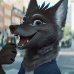  2022 anthro blurred_background canid canine canis claws day digital_media_(artwork) domestic_dog green_eyes hi_res looking_at_viewer male mammal open_mouth outside paws sky smile solo teeth tongue waynlag 