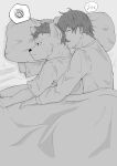  absurd_res anthro arknights bed bedding blanket clothed clothing doctor_(arknights) duo embrace furniture hi_res hug human hyaenid hypergryph male male/male mammal monochrome on_bed shirt siva_inu24 sleeping spot_(arknights) spotted_hyena studio_montagne topwear towel video_games 
