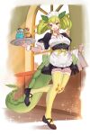  animal_humanoid breasts clothed clothing dragon dragon_humanoid female green_body hi_res humanoid legwear maid_uniform passionpit777 solo thigh_highs uniform 
