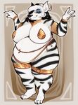  anthro big_breasts breasts chubby_female equid equine fakeanna female gold_(metal) gold_jewelry hi_res horn hybrid hyper jewelry jewelry_only mammal overweight piercing slightly_chubby solo thick_thighs wide_hips zebra 