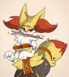  &lt;3 absurd_res anthro beauty_mark braixen breasts circlet dancer_outfit female hi_res holding_in_mouth in_mouth inner_ear_fluff japanese_text kanji nintendo pok&eacute;mon pok&eacute;mon_(species) solo stick text tuft video_games zinnick 