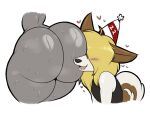  &lt;3 absurd_res anthro big_butt blonde_hair bodily_fluids butt canid canine face_on_butt hair hi_res huge_butt male mammal simple_background sweat sweaty_butt thick_thighs white_background xmetalhusky 