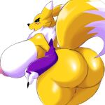  anthro areola bandai_namco big_breasts big_butt biped breasts butt digimon digimon_(species) female fur hi_res huge_breasts huge_butt itisjoidok mostly_nude renamon simple_background solo white_background yellow_body yellow_fur 