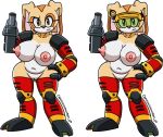  alternate_color anthro areola arm_cannon armor armwear big_breasts black_armwear black_clothing black_legwear breasts brown_eyes butt_from_the_front captainhornybotld clothing cosplay cream_the_rabbit e-102_gamma eyelashes female fur genitals gun hand_on_hip hi_res ineffective_clothing lagomorph legwear leporid looking_at_viewer mammal mostly_nude navel nipples pink_areola pink_nipples pussy rabbit ranged_weapon red_armwear red_clothing red_legwear sega shoulder_pads simple_background slightly_chubby solo sonic_the_hedgehog_(series) tan_body tan_fur thick_thighs unconvincing_armor visor weapon white_background white_body white_fur wide_hips yellow_armwear yellow_clothing yellow_legwear 