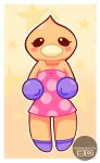  anthro black_eyes blush clothing dress epicmaster3d female footwear gloves handwear hi_res mario_bros nintendo orange_body pattern_background shoes simple_background star-shaped_background strollin&#039;_stu video_games waddling_head 