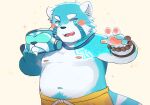  2022 ailurid anthro blue_body blue_eyes blush bottomwear clothing diving_mask hi_res humanoid_hands kemono laz_(lazxuszz) male mammal mask navel nipples overweight overweight_male red_panda shorts simple_background solo tattoo tongmung24 white_body young 