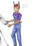  anthro clothed clothing crossgender dialogue english_text eyewear ftm_crossgender fully_clothed fuze glasses hi_res lagomorph leporid male mammal maru_(stardew_valley) overalls rabbit shirt simple_background solo stardew_valley t-shirt talking_to_viewer telescope text topwear white_background 