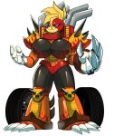  absurd_res anthro armor avian beady_eyes big_breasts breasts car chroma_(famwammer) claws elemental_creature famwammer female fruitloop-chan hi_res hot_rod_flames huge_breasts machine mohawk pauldron red_corvette robot smokestack solo spikes vehicle wheels 