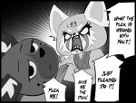  2022 aggressive_retsuko ailurid angry anthro begging black_background bruh canid canine clothed clothing clothing_grab clothing_pull collar collar_pull dialogue dialogue_box duo emote english_text eyelashes female flat_chested freckles frustrated frustration fur haida half-closed_eyes hyaenid inner_ear_fluff looking_at_viewer male male/female mammal monochrome narrowed_eyes no_pupils open_mouth profanity red_panda retsuko sanrio sharp_teeth shirt shirt_grab shirt_pull simple_background spotted_hyena teeth text topwear topwear_pull tuft white_background white_eyes xu53r 