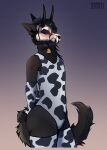  absurd_res abyssal_wolf angry animal_print anthro arm_warmers armwear belly blush bone bulge clothing cow_print cowbell embarrassed evvonic hi_res horn leg_warmers legwear magnae male mask skull skull_mask solo 