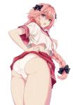  40hara ass ass_focus astolfo_(fate) astolfo_(sailor_paladin)_(fate) braid breasts clothes_lift crop_top fate/grand_order fate_(series) huge_ass long_hair looking_at_viewer looking_back looking_down non-web_source open_mouth panties pink_hair skirt skirt_lift small_breasts thick_thighs thighs underwear yaoi 