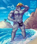  abs anthro beach clothing detailed_background dripping hi_res male mammal marine muscular muscular_male my_hero_academia pecs pinniped seal seaside selkie_(my_hero_academia) solo solo_focus spotted_seal streif tagme thong underwear 