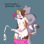  &lt;3 absurd_res anthro calico_cat clothed clothing domestic_cat duo ejaculation entwined_tails felid feline felis girly good_girl hi_res humanoid kissing knitty445 male male/male mammal mottled partially_clothed piebald tail_coil trans_(lore) trans_woman_(lore) underwear underwear_down womb_tattoo 