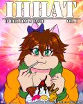  2016 accessory anthro blush bow_ribbon breasts brown_hair candy cherry chocolate chocolate_syrup comic cover cover_art cover_page cutlery dessert domestic_cat eating english_text felid feline felis female food fruit hair hair_accessory hair_bow hair_ribbon ice_cream if_hell_had_a_taste kitchen_utensils mammal marci_hetson overweight overweight_anthro overweight_female plant ribbons solo spoon sundae teal_eyes text tools viroveteruscy 