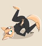  anthro barkyeet black_clothing black_suit breasts canid canine canis clothed clothing digital_media_(artwork) female fox fur genitals green_eyes hi_res mammal pussy simple_background solo spread_legs spreading suit torn_clothing 