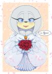  anthro big_breasts bigdon1992 blue_eyes blush breasts bride cleavage clothed clothing digital_media_(artwork) dress echidna fan_character female flower fur hi_res looking_at_viewer mammal monotreme plant rose_(flower) sega solo sonic_the_hedgehog_(series) text wedding_dress zeta_the_echidna 