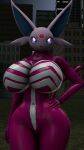  16:9 2021 3d_(artwork) anthro barely_visible_genitalia barely_visible_pussy big_breasts breasts city digital_media_(artwork) eeveelution espeon featureless_breasts female genitals glowing glowing_eyes hand_on_hip hi_res huge_breasts looking_at_viewer nintendo pok&eacute;mon pok&eacute;mon_(species) pokesymbiote purple_body purple_eyes purple_skin pussy solo source_filmmaker standing symbiote video_games wide_hips widescreen 