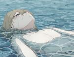  1boy absurdres avogado6 bangs brown_hair commentary_request crying hair_between_eyes highres looking_away male_focus nude ocean original parted_lips partially_submerged solo symbolism upper_body water 