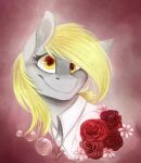  &lt;3 &lt;3_eyes 2015 azula-griffon blonde_hair bubble clothing derp_eyes derpy_hooves_(mlp) digital_media_(artwork) equid equine eyelashes female feral flower friendship_is_magic hair hasbro mammal my_little_pony plant rose_(flower) smile solo yellow_eyes 