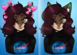  &lt;3 ally_(pewpewpewpie) anthro clothing domestic_cat facial_piercing felid feline felis female hair kiwikltten mammal nose_piercing nose_ring one_eye_closed piercing ring_piercing wink 