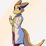  1:1 2022 anthro clothing coat digital_media_(artwork) dragon enginetrap female hi_res holding_object horn lab_coat light lighting scalie shaded silverlay_(enginetrap) smile solo topwear western_dragon yellow_body 