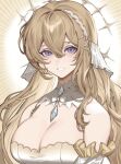  1girl bangs blonde_hair breasts cb_(chenjin49576851) cleavage eleanor_stella highres large_breasts long_hair looking_at_viewer nkshoujo open_mouth purple_eyes solo upper_body virtual_youtuber 