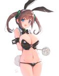  1girl animal_ears arms_behind_back bangs blue_eyes breasts brown_hair candy character_request cleavage commentary_request fake_animal_ears fang food groin large_breasts looking_at_viewer minori_(senran_kagura) navel open_mouth playboy_bunny rabbit_ears rabbit_tail senran_kagura senran_kagura_estival_versus senran_kagura_shinovi_versus short_hair signature simple_background solo tail thigh_gap twintails white_background yaegashi_nan 