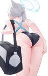  1girl absurdres animal_ears ass ass_focus back bag blue_archive halo highres ponytail shiroko_(blue_archive) shiroko_(swimsuit)_(blue_archive) shun&#039;ya_(daisharin36) simple_background solo thighs 