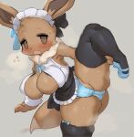  anthro breasts brown_body brown_fur cleavage clothed clothing eevee female fur maid_uniform nintendo panties pok&eacute;mon pok&eacute;mon_(species) rikose solo spread_legs spreading thick_thighs underwear uniform video_games 