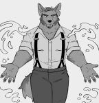  2022 anthro black_and_white bottomwear canid canine canis clothed clothing coyote dress_shirt echo_(series) echo_project facial_hair front_view fully_clothed hair klips looking_at_viewer male mammal monochrome muscular muscular_male pants pecs portrait shirt sideburns simple_background solo spread_arms suspenders the_smoke_room three-quarter_portrait topwear video_games visual_novel water wave white_background william_adler 
