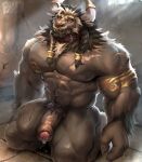 anthro bovid bovine clothed clothing collar facial_piercing genitals hi_res horn hypnosis hypnotic_eyes looking_at_viewer male mammal mind_control muscular muscular_anthro muscular_male nipples nose_piercing nose_ring nude penis physen piercing ring_piercing scar solo tattoo vein veiny_penis 