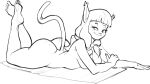  2022 4_fingers 4_toes accessory ankama anthro beach_towel big_butt butt convenient_censorship dbaru dofus domestic_cat ear_tuft ecaflip eyelashes feet felid feline felis female fingers freckles freckles_on_butt hair hair_accessory hairband half-closed_eyes hand_on_arm hi_res legs_up looking_at_viewer lying mammal miranda_(wakfu) monochrome narrowed_eyes nude on_front smile smiling_at_viewer smirk soles solo toes towel tuft video_games wakfu 