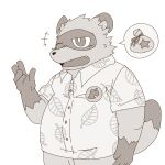  2022 absurd_res animal_crossing anthro belly canid canine clothing hi_res holding_paper_(artist) humanoid_hands kemono male mammal money_bag nintendo one_eye_closed overweight overweight_male raccoon_dog shirt simple_background solo tanuki tom_nook_(animal_crossing) topwear video_games wink 