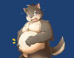  anthro belly blush butt canid canine canis domestic_dog embarrassed eyebrows featureless_crotch fur grey_body grey_fur lifewonders littlehyper looking_at_viewer male mammal moritaka navel nude overweight solo standing thick_eyebrows tokyo_afterschool_summoners video_games 