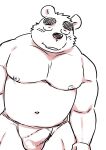 2022 anthro asian_clothing bulge clothed clothing east_asian_clothing erection erection_under_clothing eyes_closed fundoshi genital_outline hi_res japanese_clothing kemono kick_(artist) male mammal moobs musclegut navel nipples overweight overweight_male penis_outline simple_background solo underwear ursid 