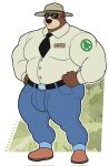  anthro belly big_butt bulge butt cartoon_network clothed clothing detailed_background dexter&#039;s_laboratory digital_media_(artwork) fur hi_res himbo male mammal nandarazzi overweight overweight_male smokey_bear solo ursid ursine 