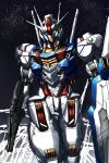  absurdres beam_rifle commentary energy_gun gun gundam gundam_aerial gundam_suisei_no_majo highres holding holding_gun holding_shield holding_weapon looking_at_viewer mecha mobile_suit night night_sky no_humans robot rx-78-2_(b2b1y9) shield sky solo star_(sky) starry_sky upper_body v-fin weapon 