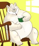  2022 absurd_res anthro beard belly big_belly blush book chair eyewear facial_hair furniture glasses hi_res kemono m2vcjtad5hsdvla male mammal mature_male navel overweight overweight_male reading sitting solo ursid 