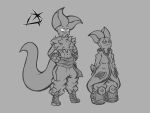  alien alien_humanoid anthro armor athletic athletic_male chu&#039;la duo female furgonomics grey_sclera greyscale hi_res hin&#039;obi_(ronansmut) humanoid light_armor looking_up male monochrome ronansmut san&#039;obi_(ronansmut) scared shit_eating_grin slightly_chubby slightly_chubby_female smile smirk tied_ears warrior 