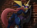  aegislash against_surface against_wall ambiguous_gender amphibian anthro anus black_sclera blue_body blurred_background brick brick_wall duo frog genitals ghost greninja hand_on_penis handjob hi_res humanoid lewdaesthetics long_tongue male male/ambiguous melee_weapon nintendo penile penis pink_eyes pinned pinned_to_wall pok&eacute;mon pok&eacute;mon_(species) purple_eyes red_background sex short_tail simple_background spirit sword tongue video_games wall_(structure) weapon 