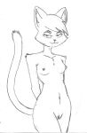  absurd_res anthro bangs breasts chest_tuft efradraws eyebrows felid feline female genitals graphite_(artwork) hands_behind_back hi_res inner_ear_fluff mammal monochrome navel nude pencil_(artwork) pussy shoulder_tuft sketch small_breasts smug smug_face solo thick_eyebrows traditional_media_(artwork) tuft 