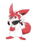  3_fingers 3_toes aishasoup anthro bandanna black_nose blush chill_(setup) eeveelution eyewear feet fingers fur glasses hair hi_res kerchief male nintendo paws pok&eacute;mon pok&eacute;mon_(species) red_body red_eyes red_fur red_hair simple_background solo standing sylveon toes video_games white_background white_body white_fur 