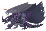  dragon fangs gore_magala highres horns mecha mechanization monster_hunter_(series) no_humans open_mouth radio_antenna robot spiked_tail tail torn_wings twitter_username white_background wings xezeno 
