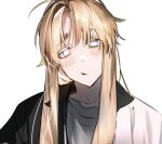  1boy bishounen blonde_hair chromatic_aberration eyes_visible_through_hair grey_background hair_between_eyes long_hair looking_at_viewer male_focus nykim0915 original simple_background solo upper_body white_eyes 