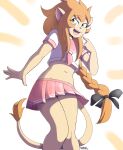  ashter_(howsplendid) bottomwear clothing felid finger_on_cheeks girly hi_res howsplendid lion male mammal open_mouth pantherine pose sailor_uniform skirt smile solo 