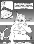  2016 accessory anthro bag belly bow_ribbon burping clothing comic container cup domestic_cat dress english_text felid feline felis female food furniture hair hair_accessory hair_bow hair_ribbon hi_res hot_dog if_hell_had_a_taste licking mammal marci_hetson monochrome obese obese_anthro obese_female open_mouth overweight overweight_anthro overweight_female ribbons sitting solo stuffing table text tongue tongue_out 