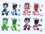  absurd_res anthro armwear biped blue_body brown_hair claws clothing dragon emblem facial_markings fin footwear girly gloves green_body green_eyes green_hair gunma747j gunma_(gunma747j) gunma_with_chaos_heart(gunma747j) gunma_with_vitas_heart(gunma747j) gunma_with_wavy_heart(gunma747j) hail-fanged_dragon hair handwear head_markings hi_res horn hyogaryu legwear looking_at_viewer male markings model_sheet one-piece_swimsuit pink_body purple_body purple_hair red_hair shoes solo swimwear 